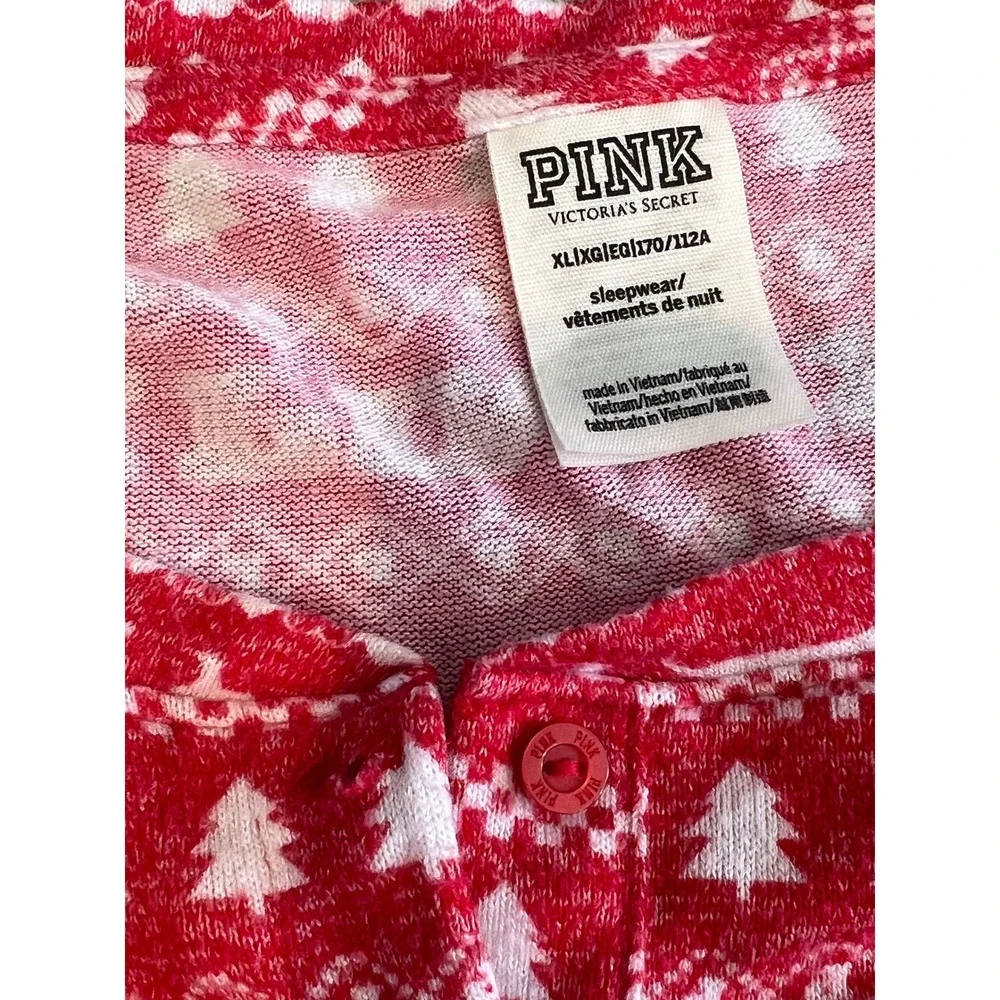 PINK Victorias Secret Pajama Set Large Red Fair Isle Dog Logo 2 pc PJ Set Nordic